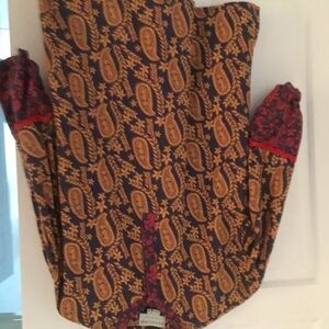Anthropologie Navy and Mustard Paisley Print Blouse